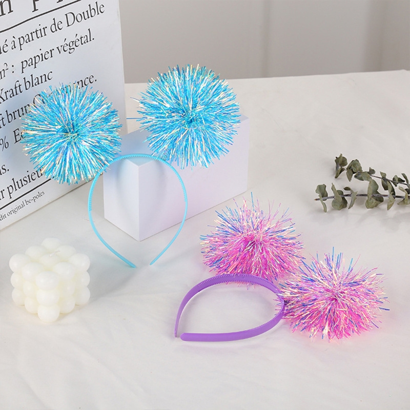 Serre-tête en plastique brillant pour femmes et filles, bandeau en forme de pompon brillant, cerceau pour cheveux de Festival, pour fête, spectacle, couvre-chef unisexe M6CE