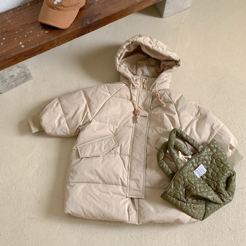 Verdikte Kinderen Lange Donsjack Kleding Warm Hooded Down Jas Winter Kleding Voor Jongens: Khaki / 5T(120-130cm)