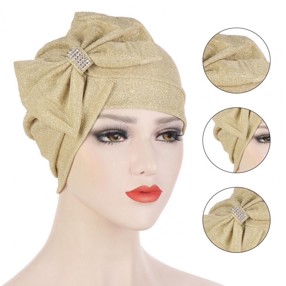 Tulband Cap Effen Kleur Vrouwelijke Glitter Warme Boog-Knoop Beanie Hoed Beanie Headwrap Voor Wassen Gezicht