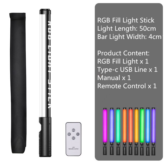 Dimbare Rgb Fotografische Verlichting Stok Oplaadbare Rgb Led Light Wand Voor Foto Studio 2500K-8500K Handheld Lamp 10 Modi: Only Light