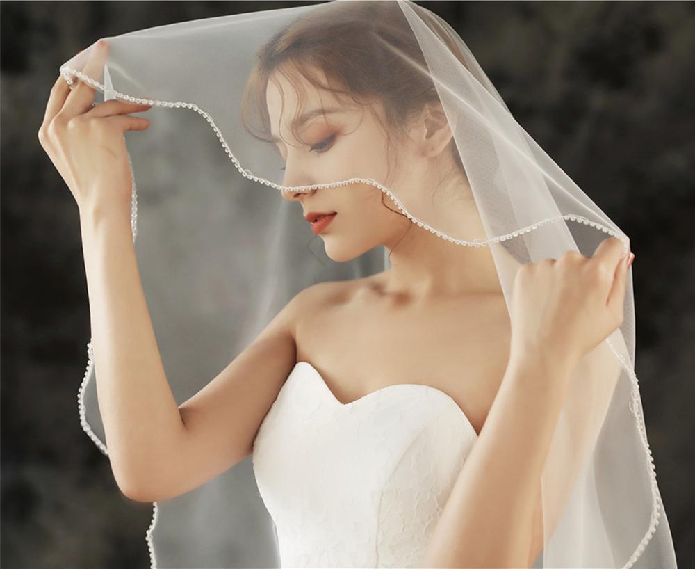 One Layers White Ivory Wedding Veils with Comb Crystals Bridal Veils Short Wedding Accessories for Bride Velo De Novia