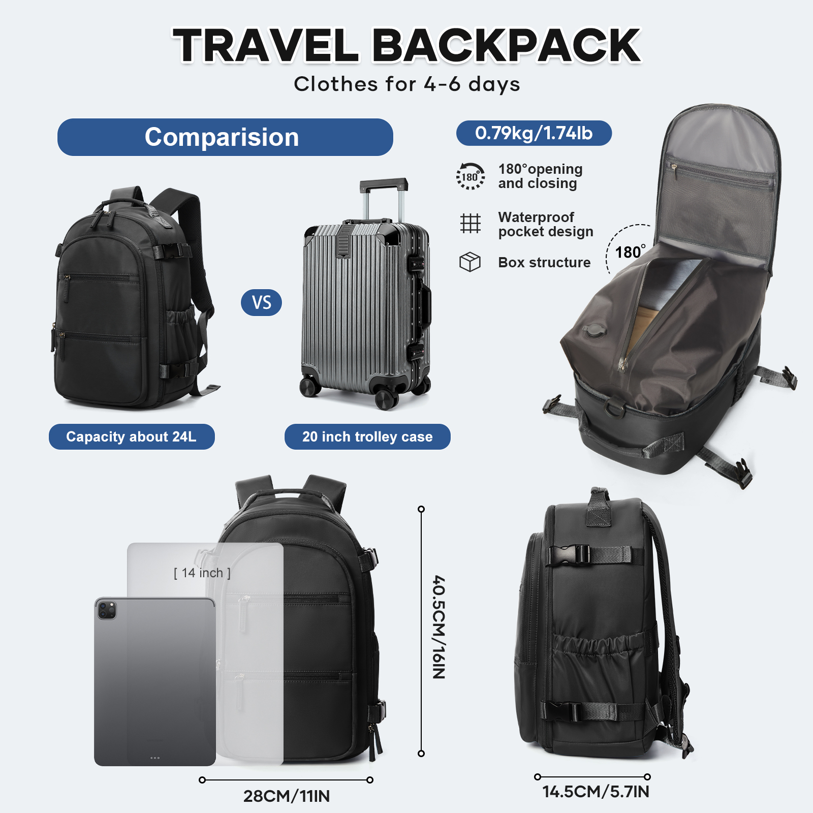 Backpack Men Waterproof Multiple Pockets Backpack Men's Work Bag Vacuum Compression Backpack Hiking Travel Backpack Notebook Bag
