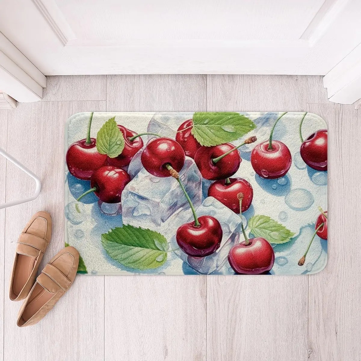 Vivid Cherry Bathroom Rug Delicious Fruits Pattern Entrance Floor Mat Bathroom Absorbent Foot Door Mat Decoration: 40x120cm / green
