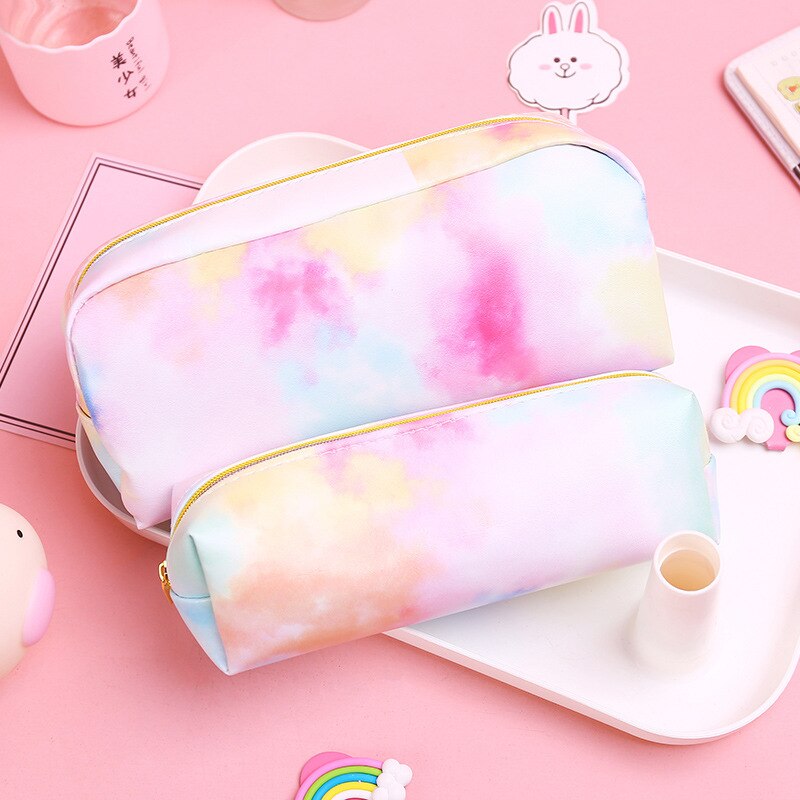 Creativity Rainbow Colors Pencil Case Kawaii Large Capacity PU Pen Box Bag Stationery Pencilcase School Supplies Student 050041