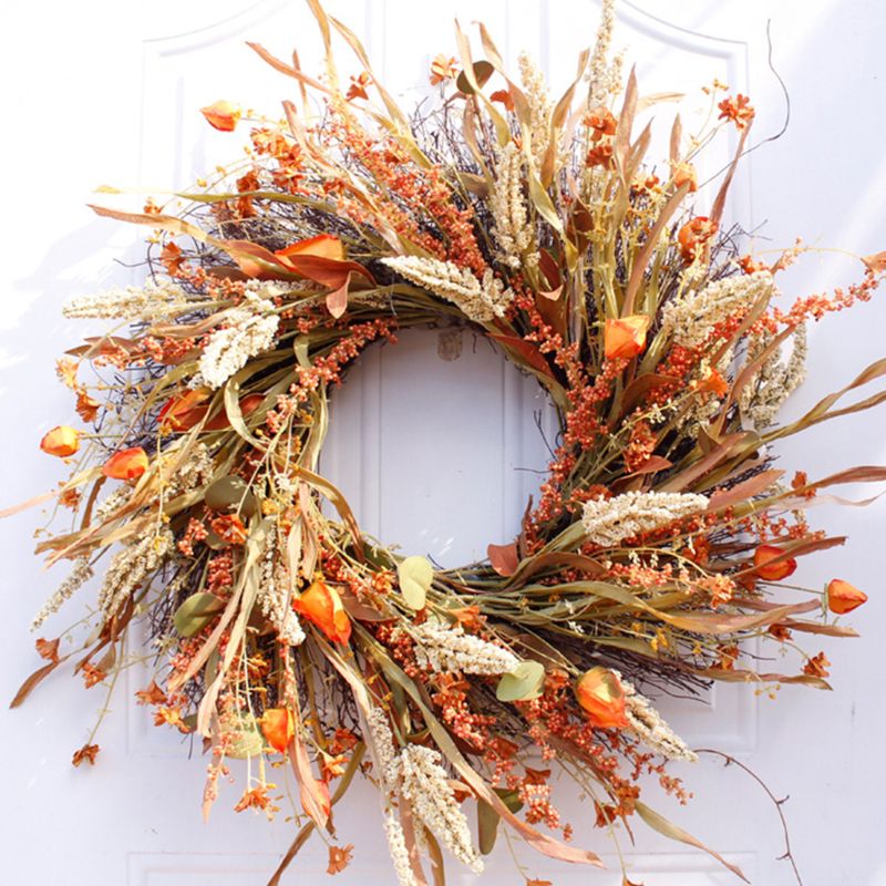 24 inch Artificial Fall Harvest Fall wreaths for Front door Thanksgiving Decor