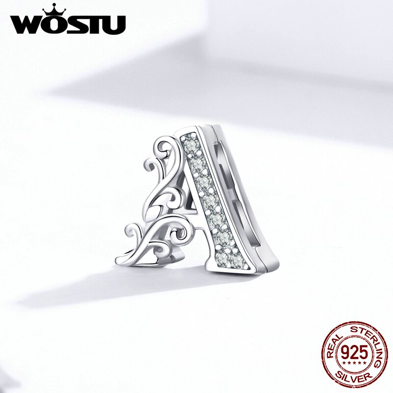 WOSTU 100% 925 argent Sterling lettre Alphabet A perles breloque en Zircon clair ajustement Original Bracelet Bracelet bijoux à bricoler soi-même CQX111