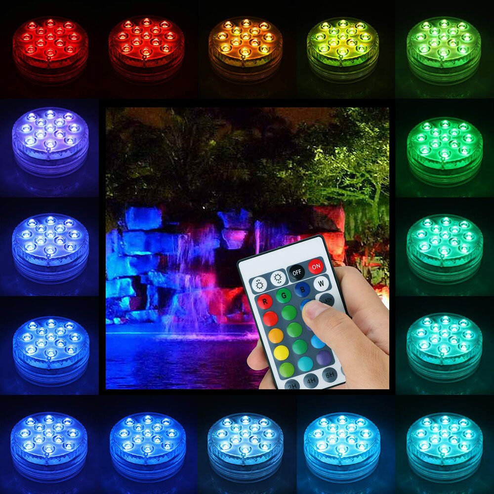 13 led rgb dränkbara lampor fjärrkontroll trådlös flerfärgad undervattensbadkar pool nattlampa blommig vas lampa