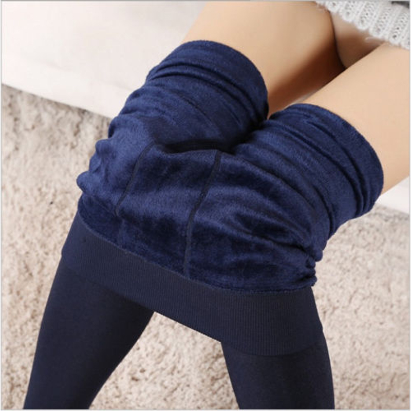 Warm Winter Tights Women's Thick Fleece Lined Thermal Stretchy Clothes Tights Woman Solid Cotton Blend Tights: Navy Blue