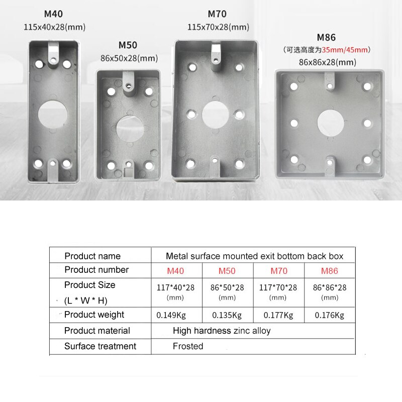 Ekstern montering bak boks 86mm*86mm*28mm for 86mm standard berøringsbryter og stikkontakt gjelder for enhver posisjon av veggoverflaten