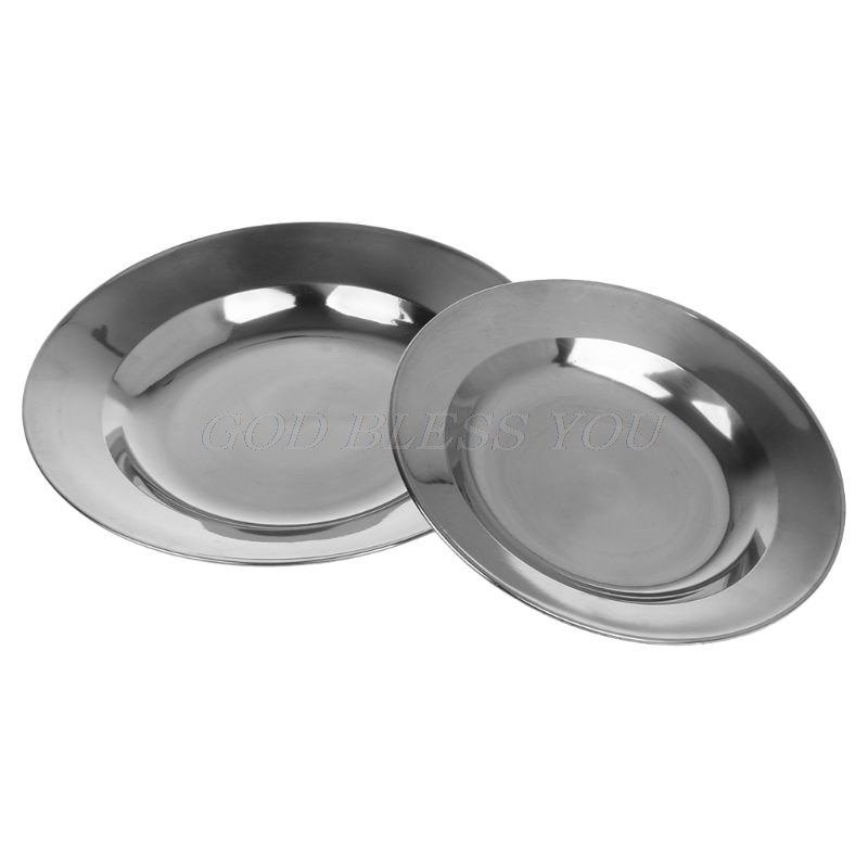 Rostfritt stål rund middag tallrik tallrik bricka mat behållare utomhus camping picknick porslin 16-24cm