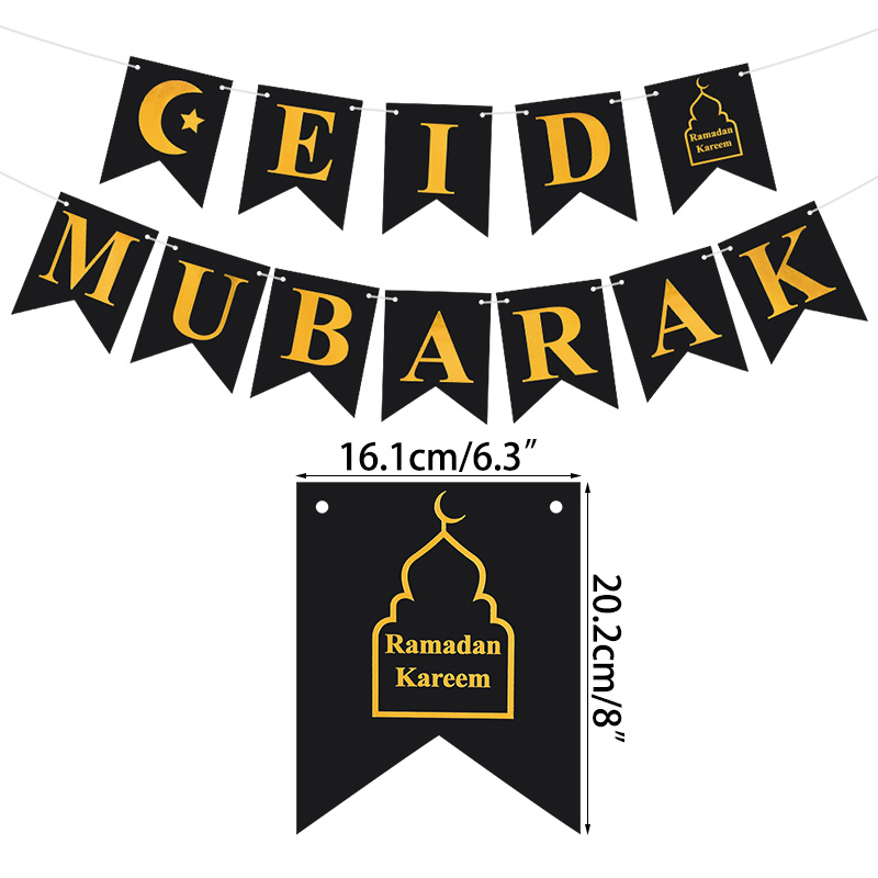 1Set Eid Mubarak Banner Wall Hanging Ramadan Kareem Paper Garland EID Flag Festival Bunting Islamic Muslim Mubarak Decoration: ly076B02