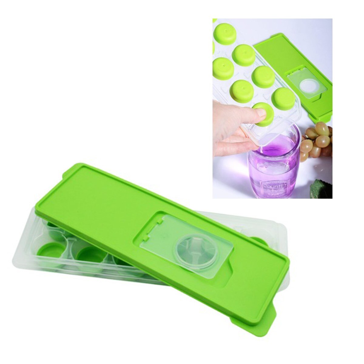 Silicone 12 Ice Cubes Tray with Removable Non-Spill Lid Easy to Pour Section Release and Flexible Ice Cube Molds Durable Stack