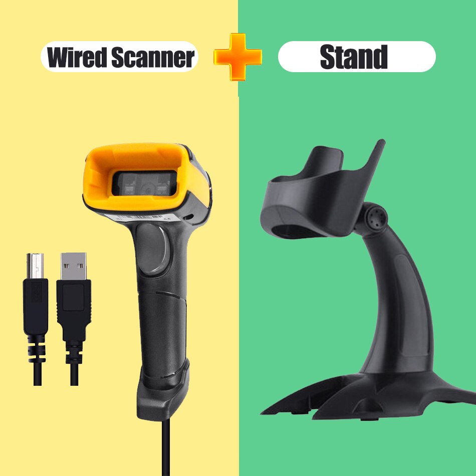 Portable Handheld Barcode Scanner 1D 2D QR Code Wired Wireless 2.4G USB Connection PDF417 POS Terminal with Stand Holder: Wired K1 A Stand