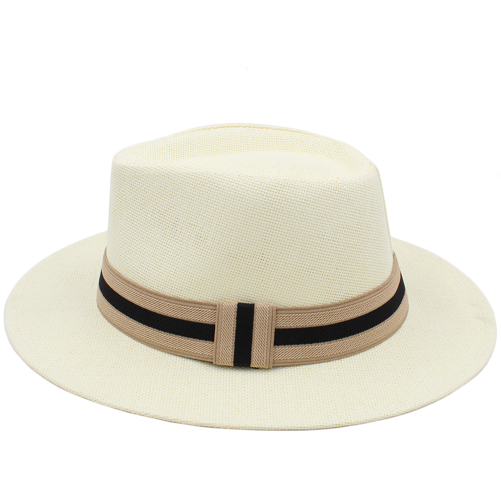 Miesten ja naisten olkihatut, kesäiset leveälieriset rusettipantahatut, fedora-aurinkohatut, trilby-lippikset, ulkokäyttöön, rantaan, matkakäyttöön, koko  us 7 , 1/4 uk, l: Norsunluu