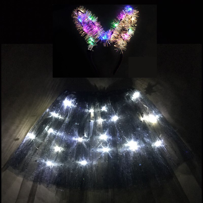 8-12t børne- og piger lysende nederdel led kort nederdel fluffy kort nederdel mærkelig kort nederdel skinnende nederdel hvid nederdel: Sort