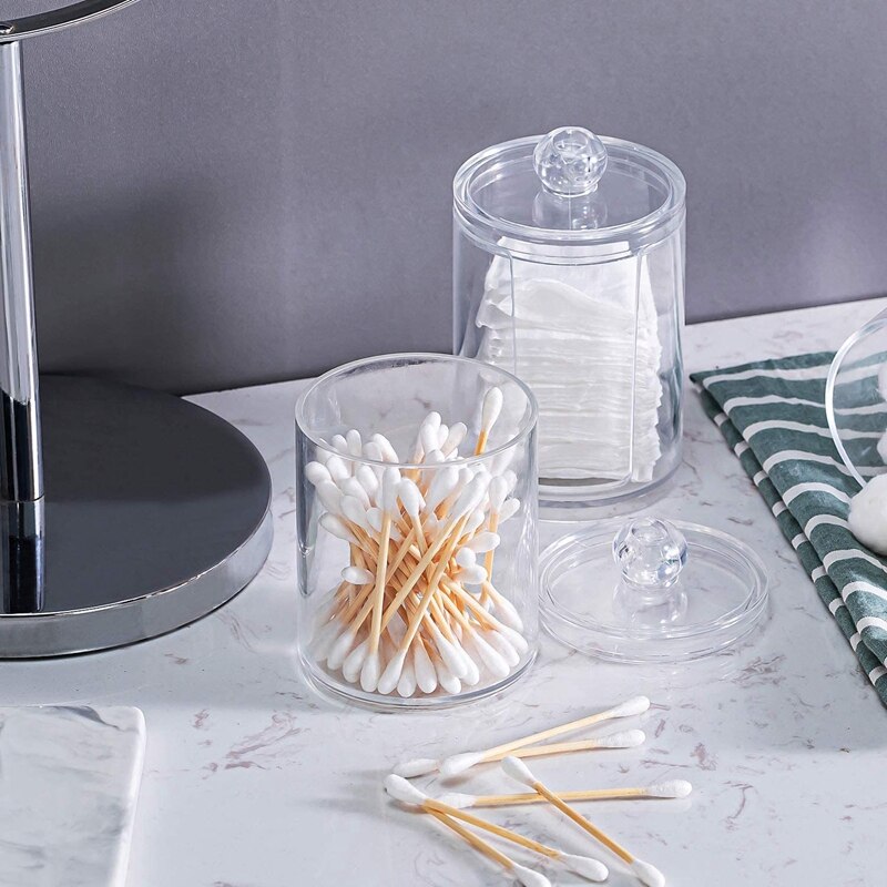 3 stk klar vat og vatpindholder med låg, dispenser opbevaringsglas til make-up pads, kosmetik, badeværelse