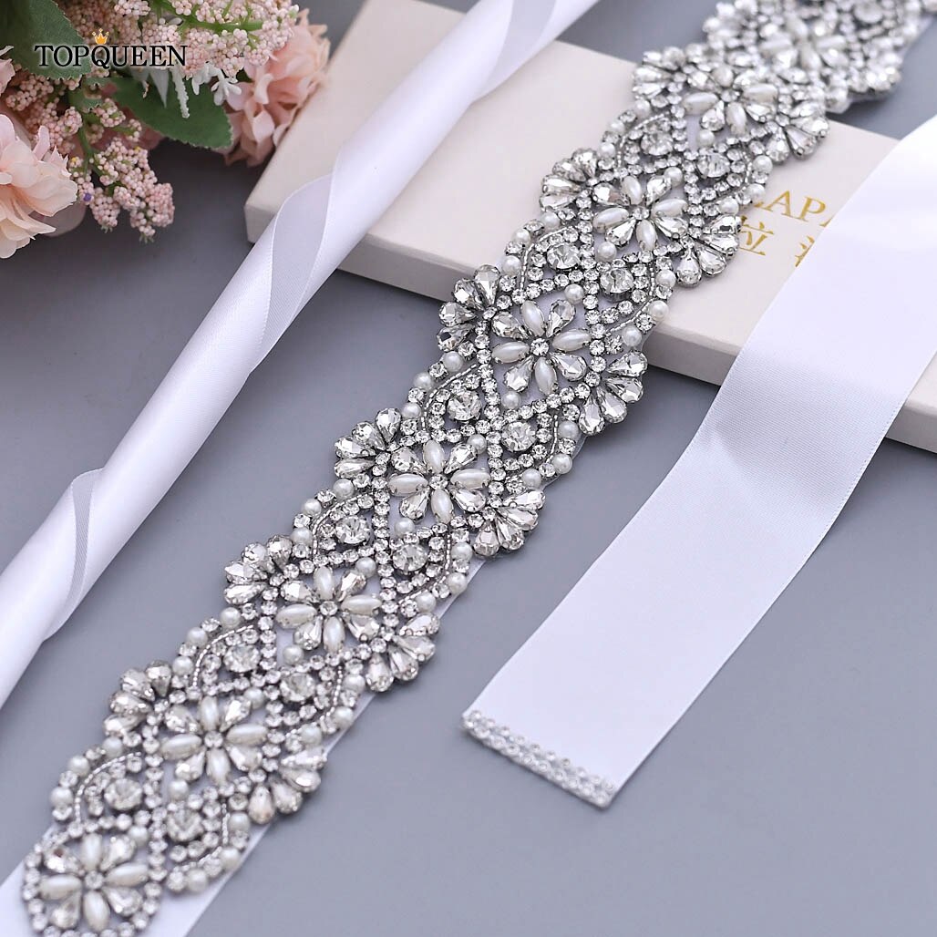 TOPQUEEN S04B damski luksusowy pasek srebrny Rhinestone pas biodrowy ślub kobieta pas pas ślubny aplikacja pasy dla kobiet szeroki
