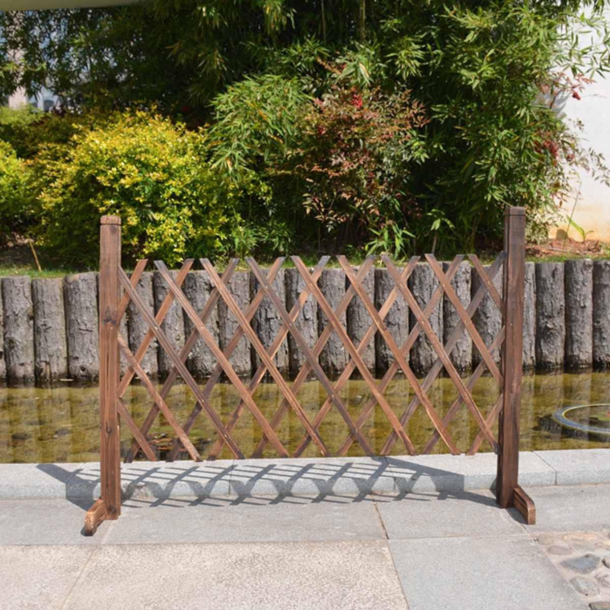 100cm Retractable Expanding Fence Decorative Outdoor Wooden Fence Pet Safety Fence For Patio Garden Lawn Decoration