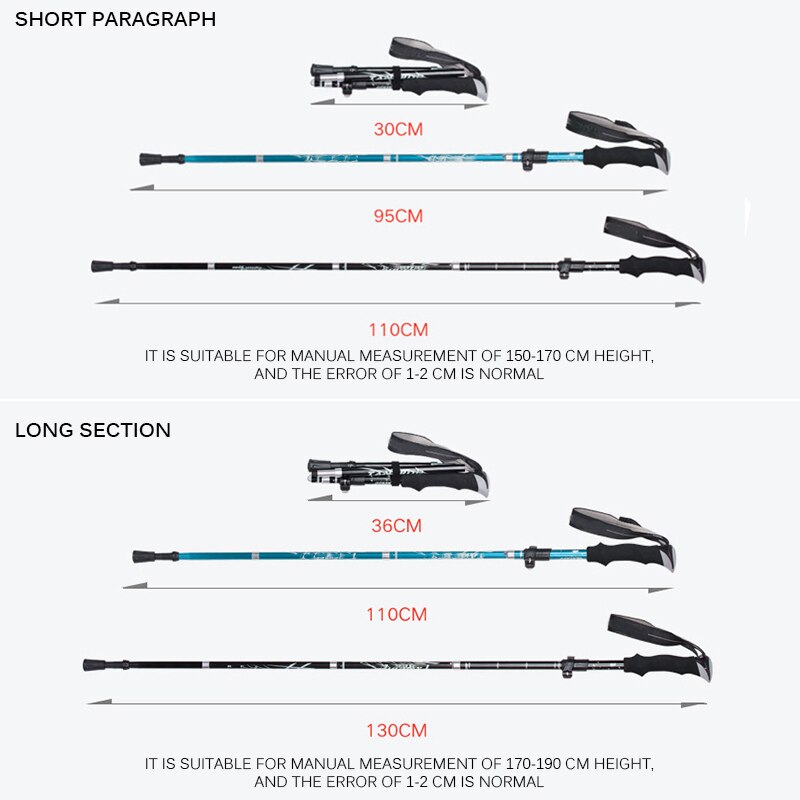 Trekking Stick 5 Sections Cane Short Fiber Lock Folding Rod Walking Trekking Climbing Poles Aluminum Alloy Durable Alpenstock