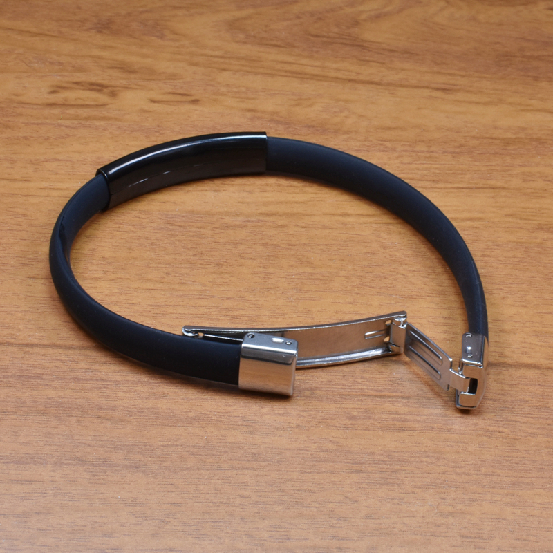 Black cool bracelet for men rubber silicone bracelet stainless steel bar bracelets jewelry year