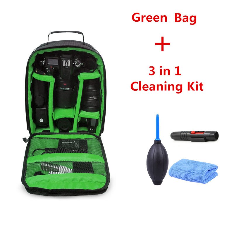 Kit de limpieza 3 en 1, mochila impermeable para cámara, funda para Canon EOS 1100D 760D 750D 700D 600D 1300D 1200D 650D 550D 60D 70D: Green Set