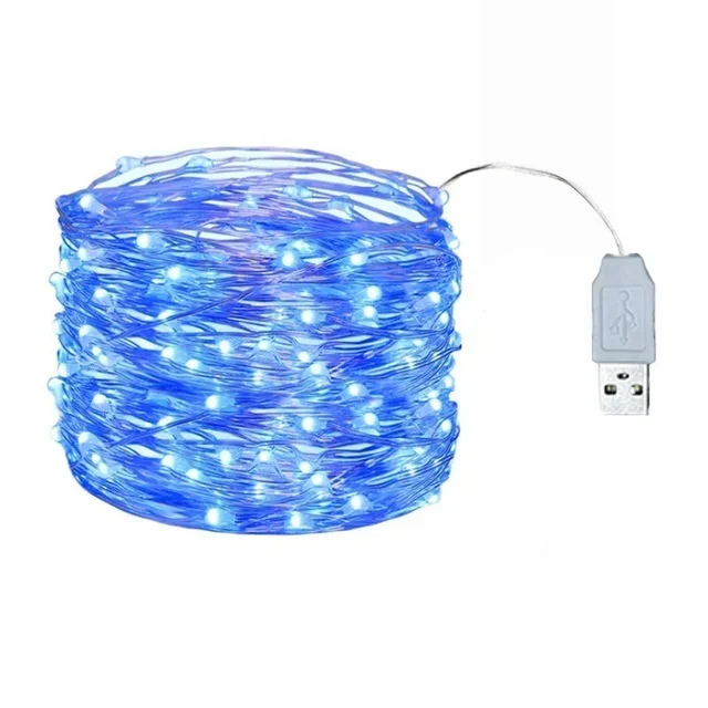 USB LED Lichterketten 5/10/20M Silber Draht Girlande Licht Wasserdichte Lichterkette Für Weihnachten Hochzeit Party Dekoration: Blau / 300w