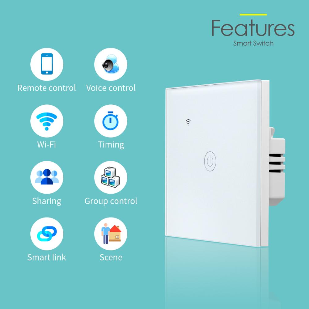 Smart Home Apple Homekit/Tuya EU Standard 2.4GHz Wifi Smart Switch 10A Wall Light Touch Switch Breaker Siri/Alexa/Google Home