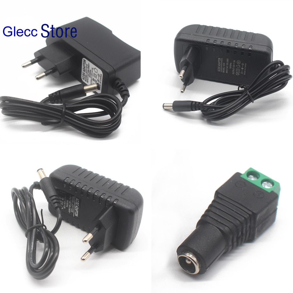 EU Plug AC 100-240 V Naar DC 12 V 1A 2A 3A 12 W 24 W 36 W voeding Adapter Koord voor LED Strip licht/met connector