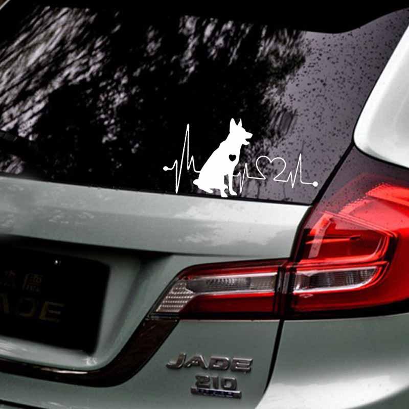 18cm*9.5cm duitse herder vinylfolie stickers hartslag cartoon dier huisdier bumper sticker zwart/zilver accessoires voor auto's