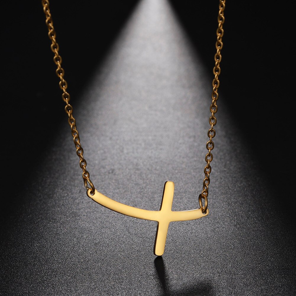 Skyrim Cross Choker Necklace for Women Girls Stainless Steel Gold Color Initial Chain Necklaces Summer Jewelry: A-Gold Color