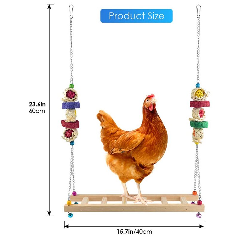 Chicken Swing Ladder Toys with Natural Wooden Chicken Perch, Chicken Wood Stand Toy for Hens, Handmade Chicken Coop