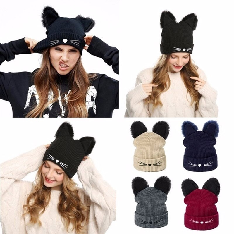 Wintermuts vrouw casual cartoon kat warme zachte skullies mutsen coole muts voor dames muts jongens meisjes