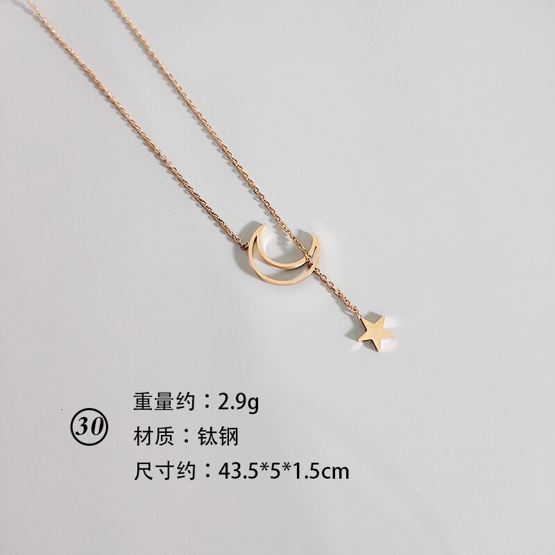 koreanische Vintage Edelstahl Rose Gold Halskette Für Frauen Sterne Mond Geometrische Kette Halskette Schmuck Zubehör: 30