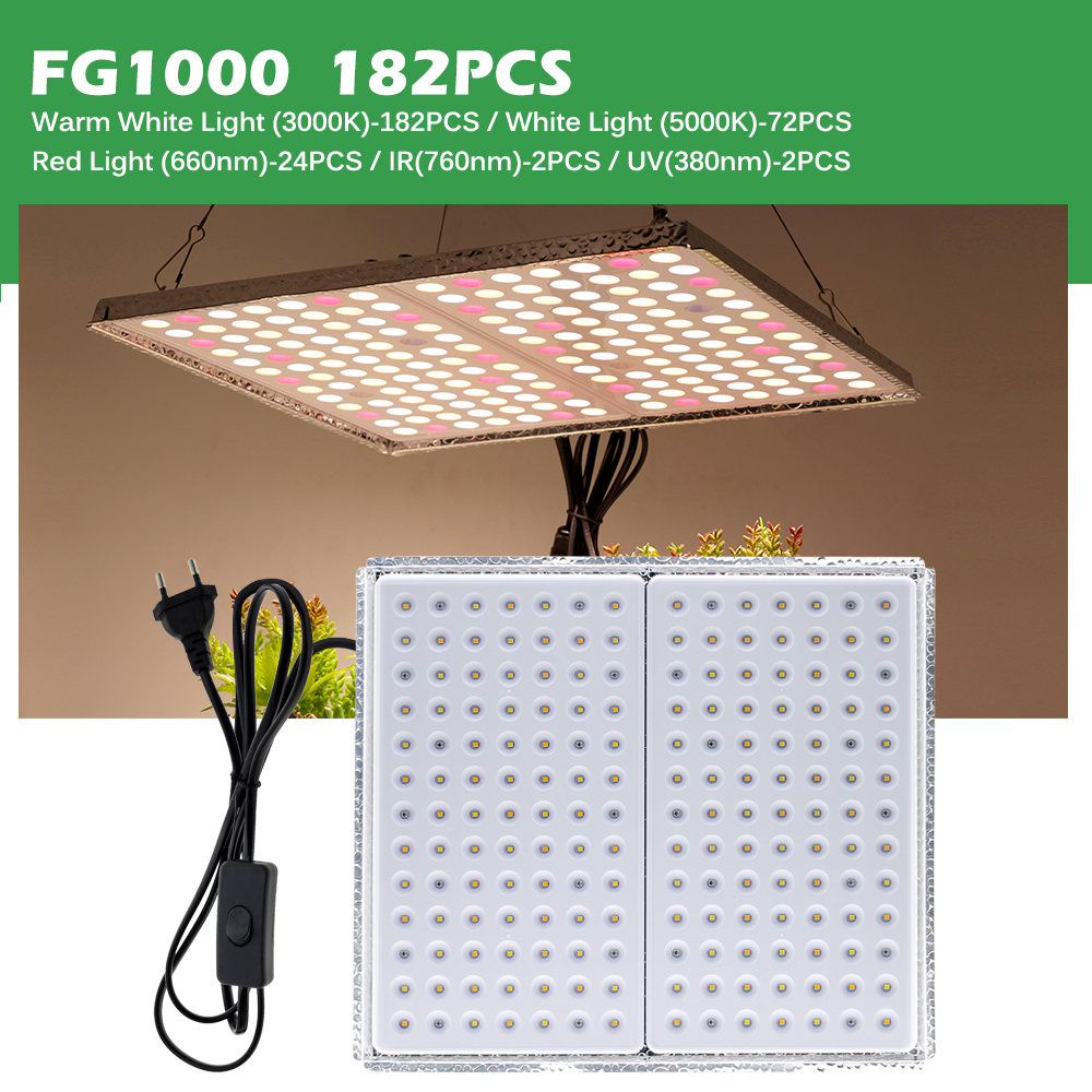 Samsung Diodes LED Grow Light Full Spectrum Quantum Plant Growth Light With Reflector Hood For Indoor Plants Seeding Veg &amp; Bloom: FG1000 182PCS