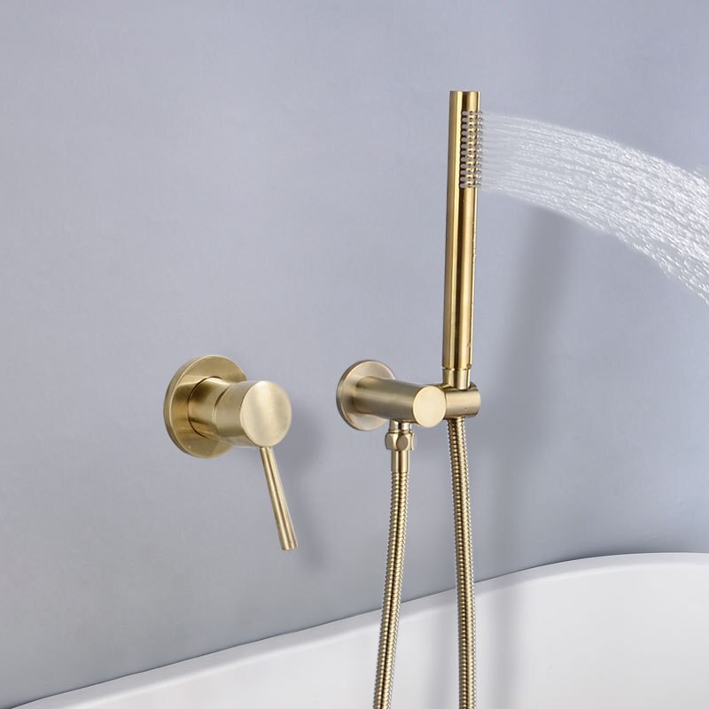 100% Brass Brushed Gold Hand Shower Set Wall Mounted Bathroom Bath Shower Faucets and Cold Mixer Shower Set