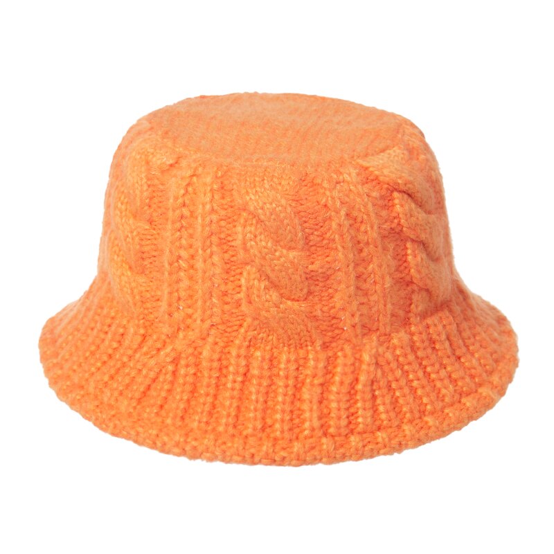 FOXMOTHER Black White Solid Winter Braid Knitted Bucket Hats Winter Warm Caps For Women Ladies gorros Fishing Caps: Orange