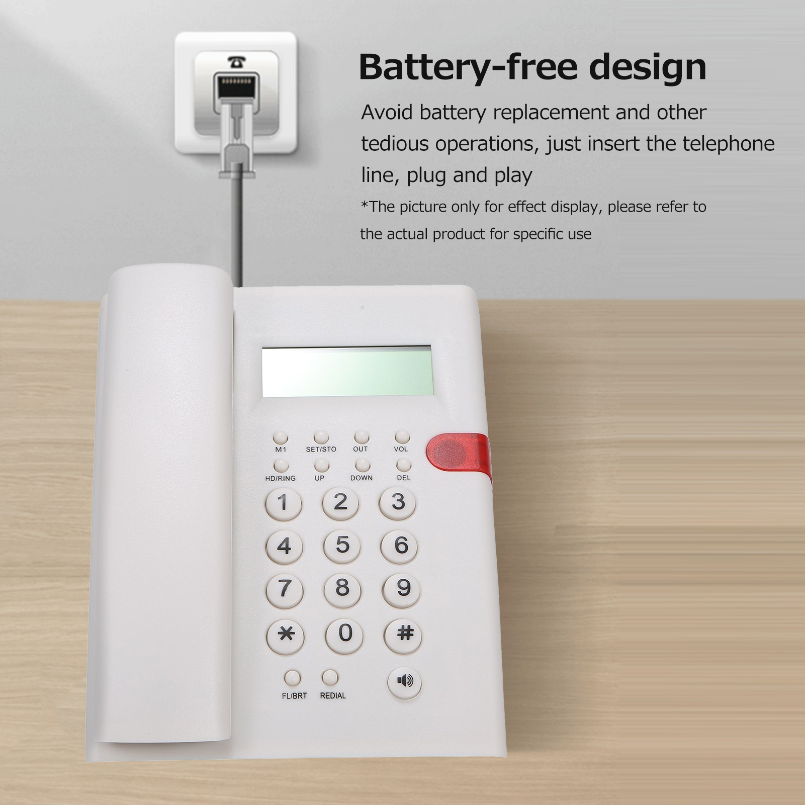 Teléfono fijo sin batería de escritorio con identificación de llamadas, pantalla LCD ajustable, brillo, línea telefónica de EE. UU.