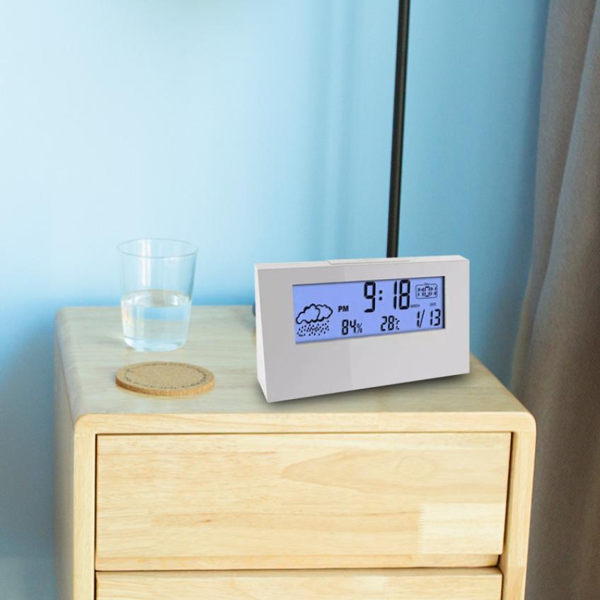 Modern Multi-function Digital Alarm Clock With Calendar Weather Map Temperature and Humidity Display Desktop Electronic Clock