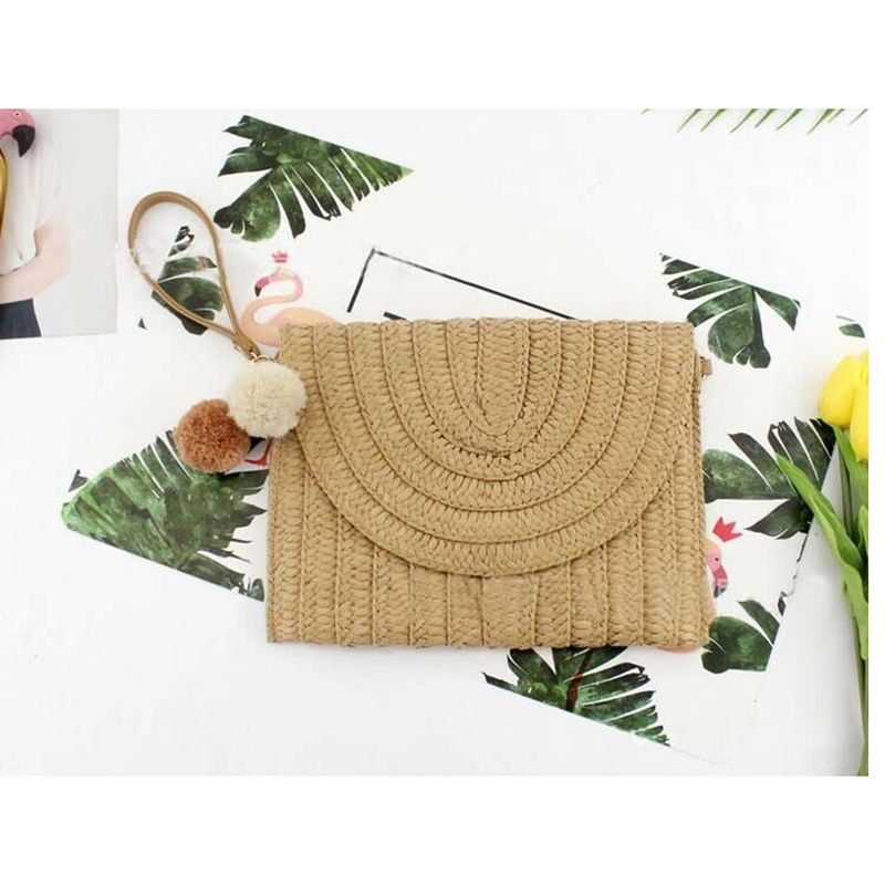 Bolso de mano de mimbre para mujer, pequeño, tejido de paja, playa estilo Bohemia, bolso circular, bolso bohemio: Marrón
