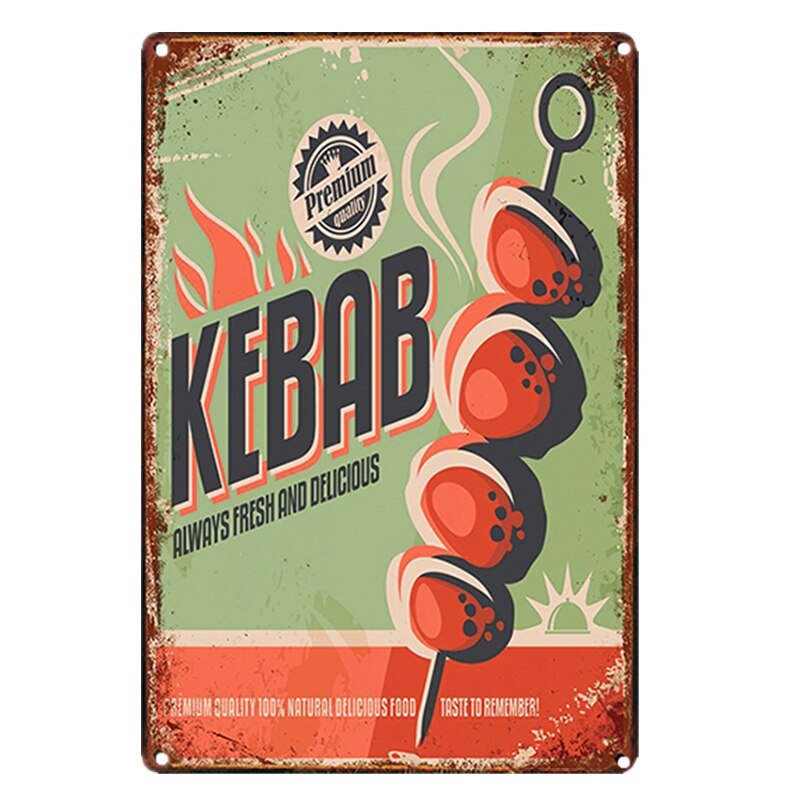 Kebab Bbq Metal Sign Tin Poster Home Decor Bar Voedingsmiddelen Vlees Emaille Bord Muur Plaque Bar Pub Kicken Thuis Muur decor