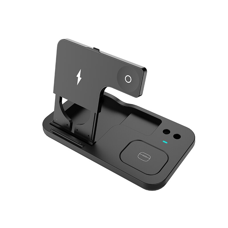 4 In 1 Qi Draadloze Oplader Stand Draadloze Oplader Snel Opladen Voor Apple Horloge 6 5 4 3 21 se/Airpods Pro/Iphone 12 11 Xs Xr: Black