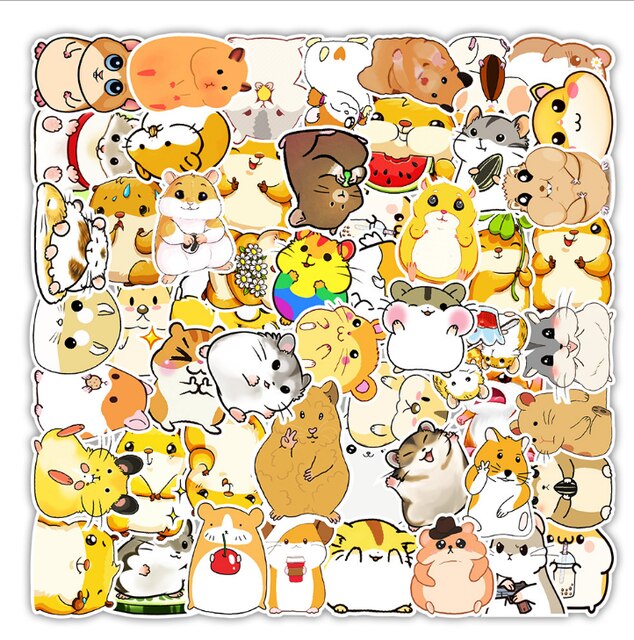 Autocollants pour téléphones portables, boîte de voyage, voiture, fruits, légumes, animaux, dessin animé mignon, DIY bricolage, paquet d'autocollants créatifs, décoration de la maison: Little Hamster-50pcs