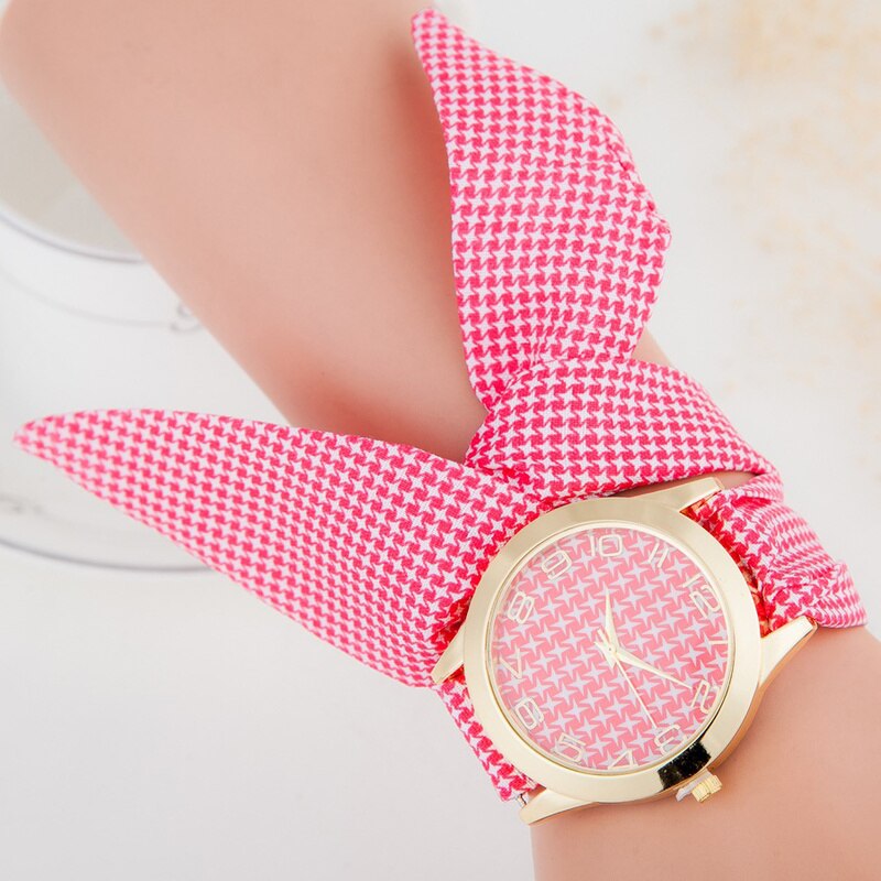 Reloj de pulsera de tela para mujer, , relojes de vestir dorados a la , de tela de , relojes para chicas dulces