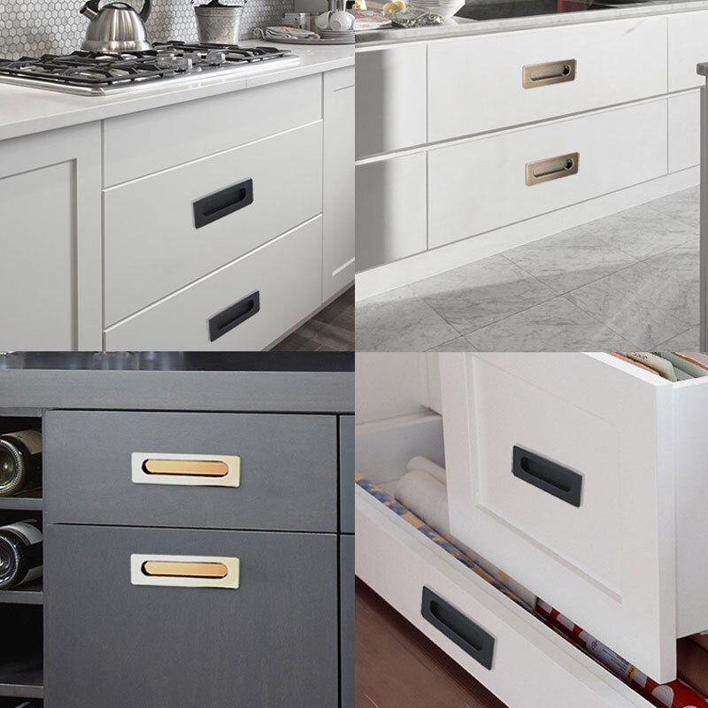 Zinc Alloy Modern Embed Knobs Kitchen Cabinet Cupboard Door Drawer Nightstand Hidden Handles Wardrobe Sliding Recessed Pulls