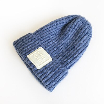 Kinderwintermuts geborduurde letters effen wollen streep gebreide kindermuts gehaakte meisjesmutsen winter jongensmuts babymutsen: Blauw
