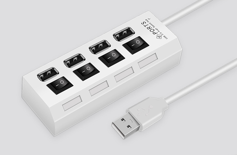 4 Of 7 Poorten Usb 2.0 Hub Lange Kabel Met Micro Usb-poort Opladen, snelle Data Transfer Usb Hub Extender Uitbreiding Connector Voor Pc: White 4-ports