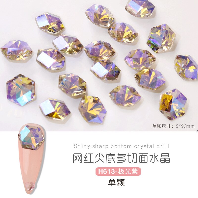 5pcs Crystal Ice Cube Diamond Symphony Shaped Sharp Bottom Crystal Diamond Mirror Kaleidoscope Nail Diamond Accessories: H613  5pcs