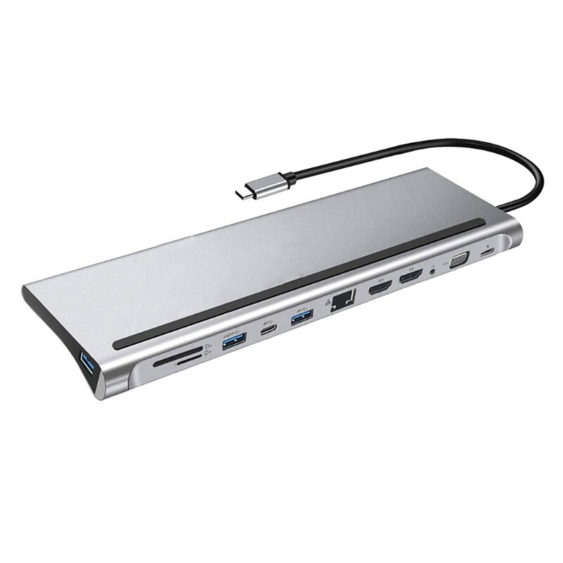 USB C centro A HDMI 12 in1 VGA RJ45 Gigabit Ethernet Adattatore di Alimentazione molo PD Caricatore Y5LA: Default Title