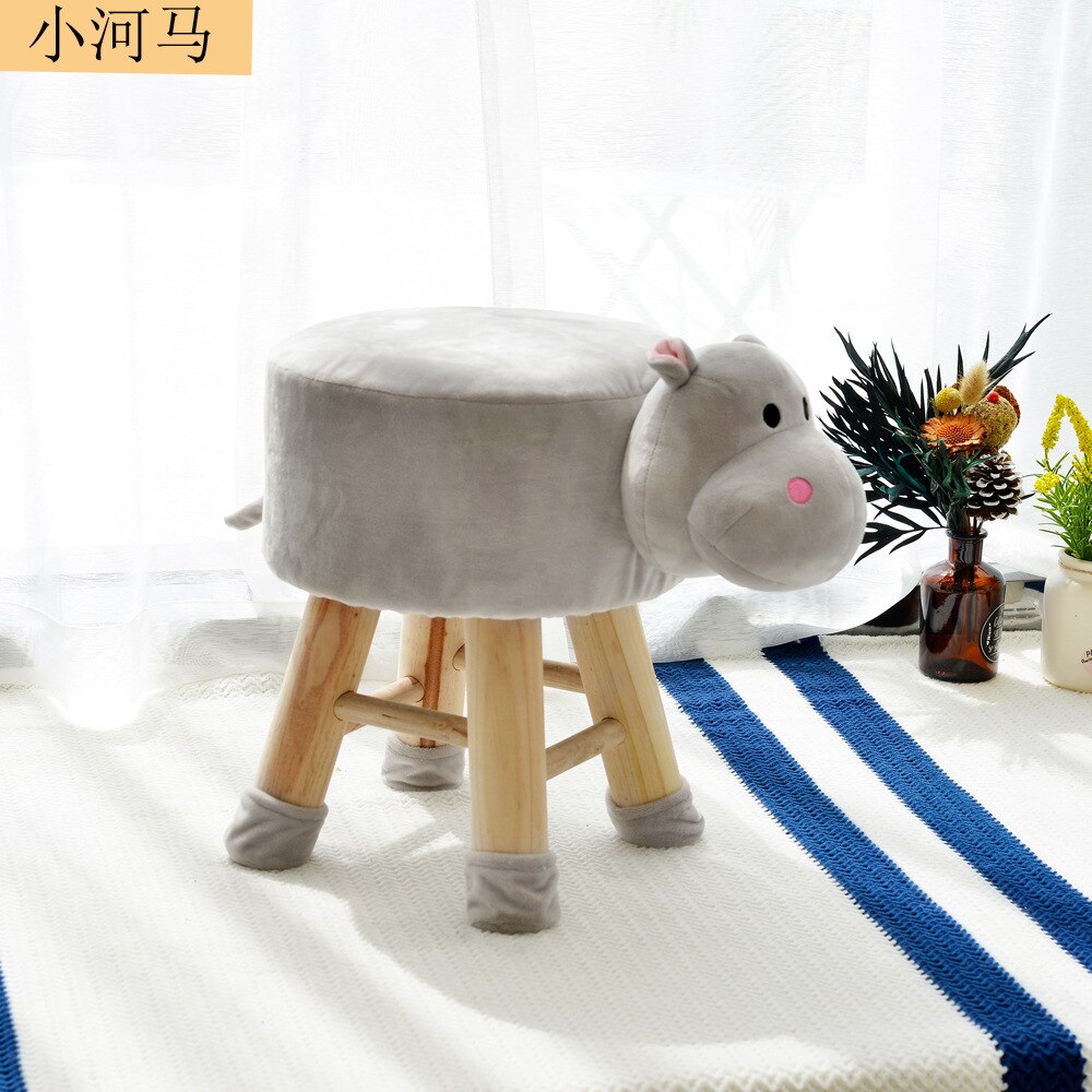 Cartoon Animal Stool Solid Wood Children's Coffee Table Home Small Sofa Removable and Washable Panda Lamb Elephant Cow: Tall hippopotamus