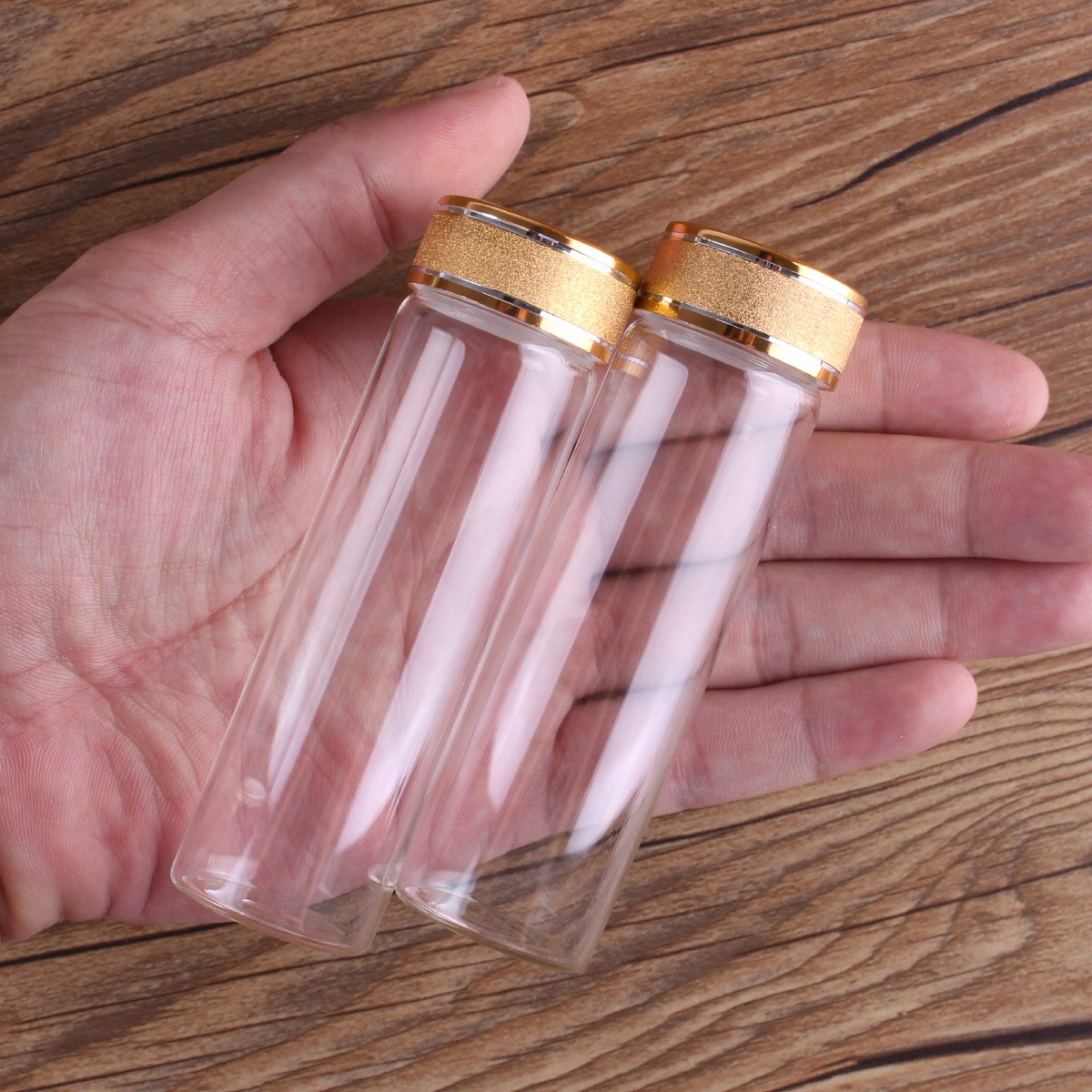 5pcs 50ml Glass Bottles with Golden Frosted Lids Potion Bottles Glass Vials Perfume Bottles Spice Jars Size: 30*100mm